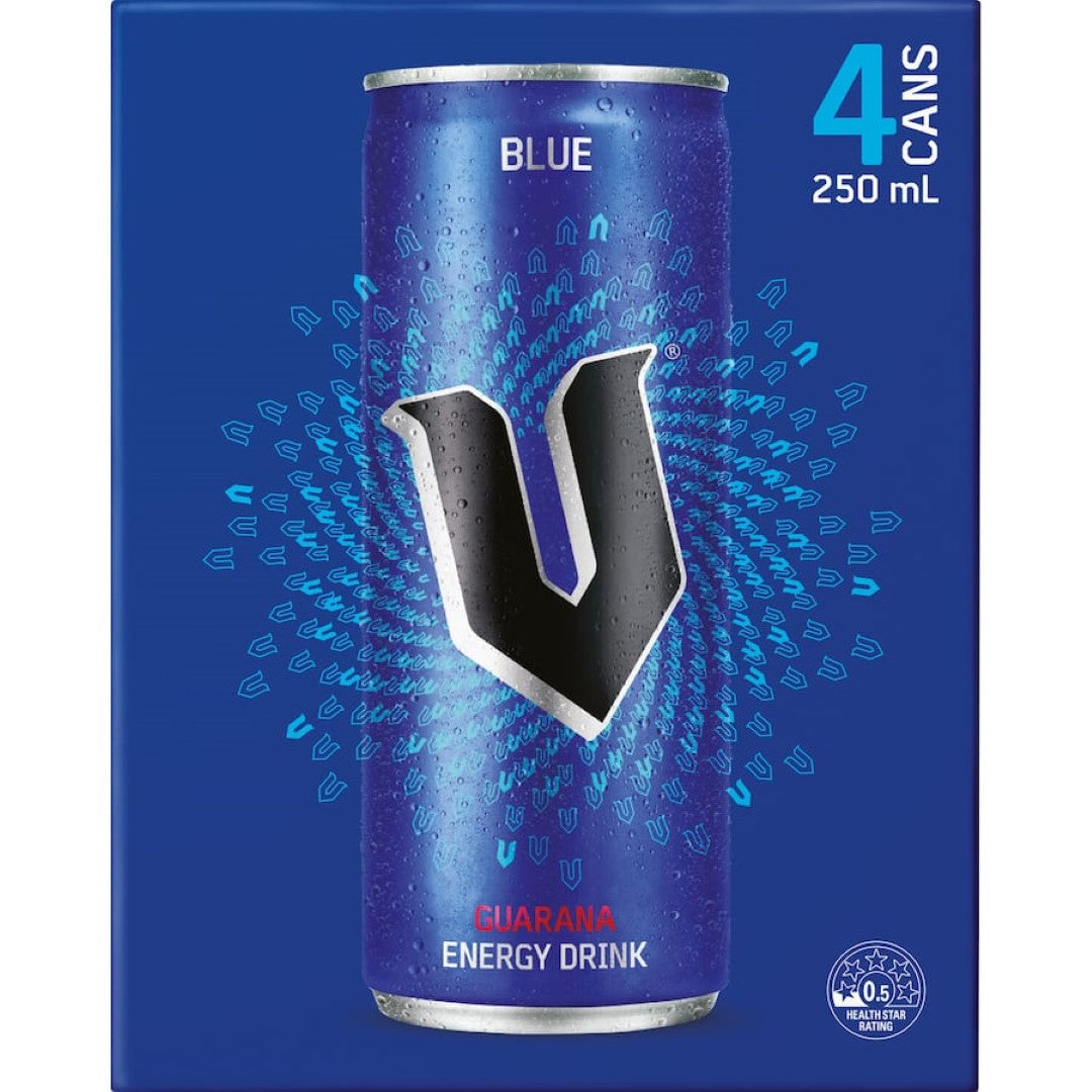V Blue Energy Drink  250ml cans 4pack