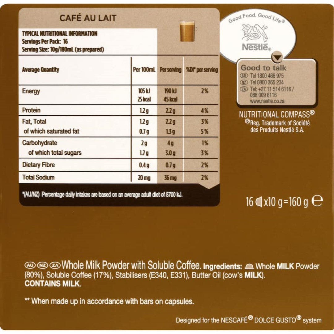 Nescafé Dolce Gusto Coffee Pods Cafe Au Lait 16 pack