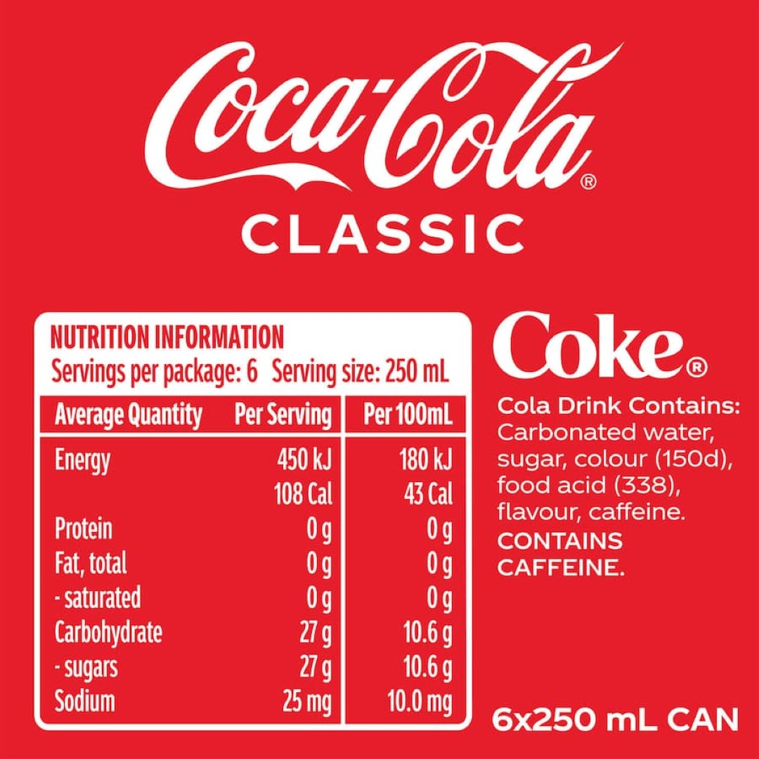 Coca Cola Soft Drink Mini 250ml cans 6pack