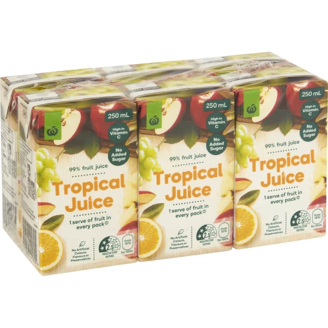 Woolworths Fruit Juice Tropical 250ml tetra pks 6pack