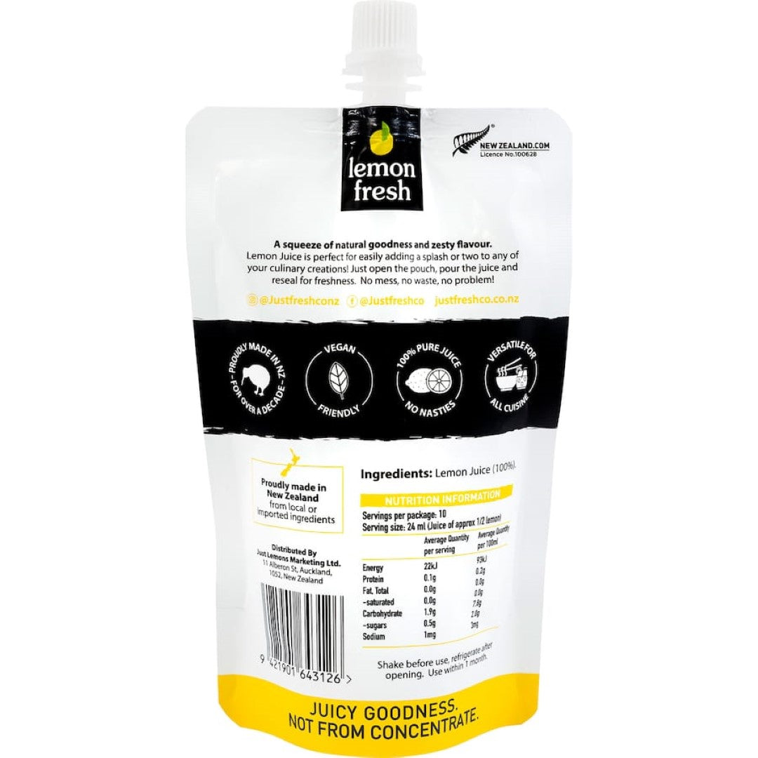 Lemon Fresh Squeezed Fruit Juice Lemon Pouch 245mL