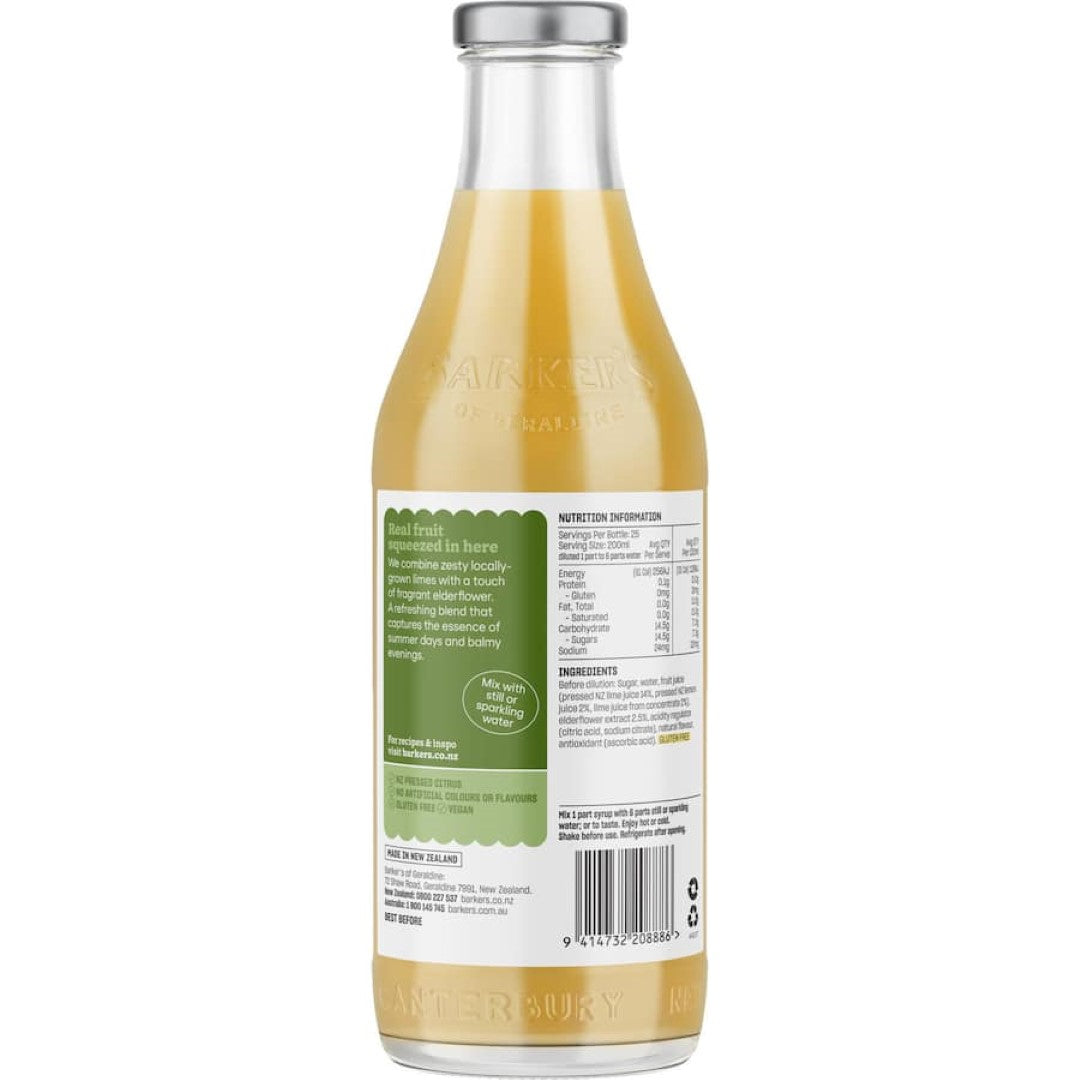 Barkers Fruit Syrup NZ Limes With Elderflower 710mL
