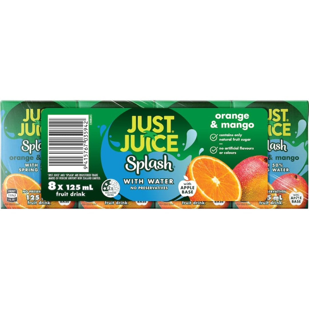 Just Juice Splash Fruit Drink Orange & Mango 125ml 8pack