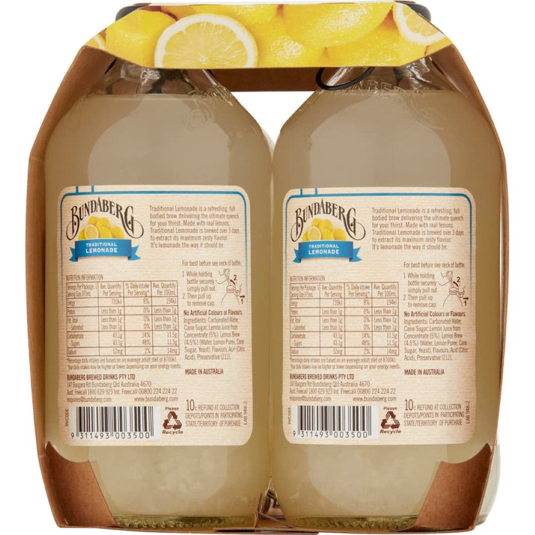 Bundaberg Lemonade Traditional 375ml bottles 4pack