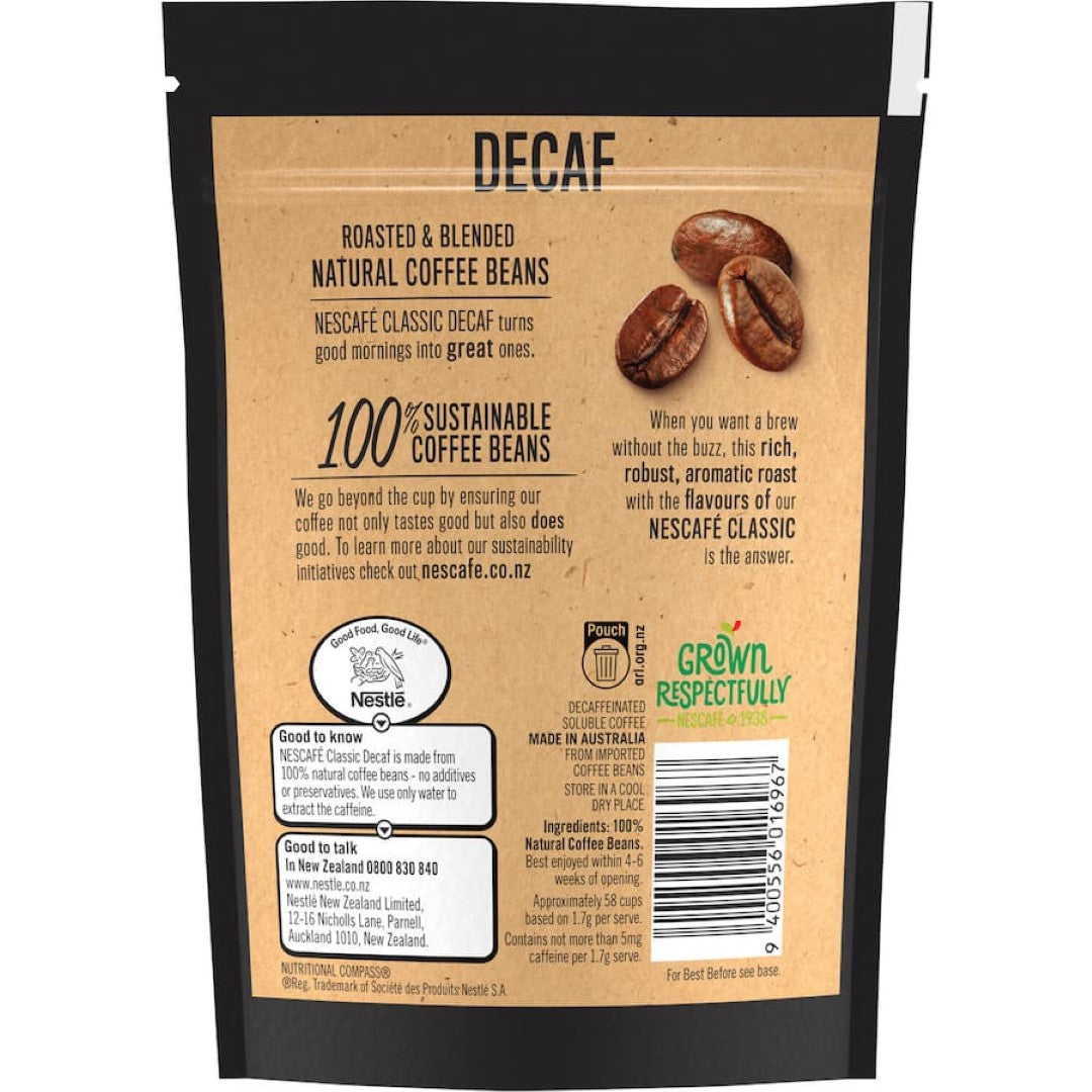 Nescafé Classic Decaf Instant Coffee Pouch 100g