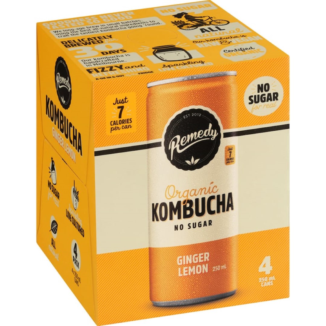 Remedy Kombucha Ginger Lemon 4 x 250mL