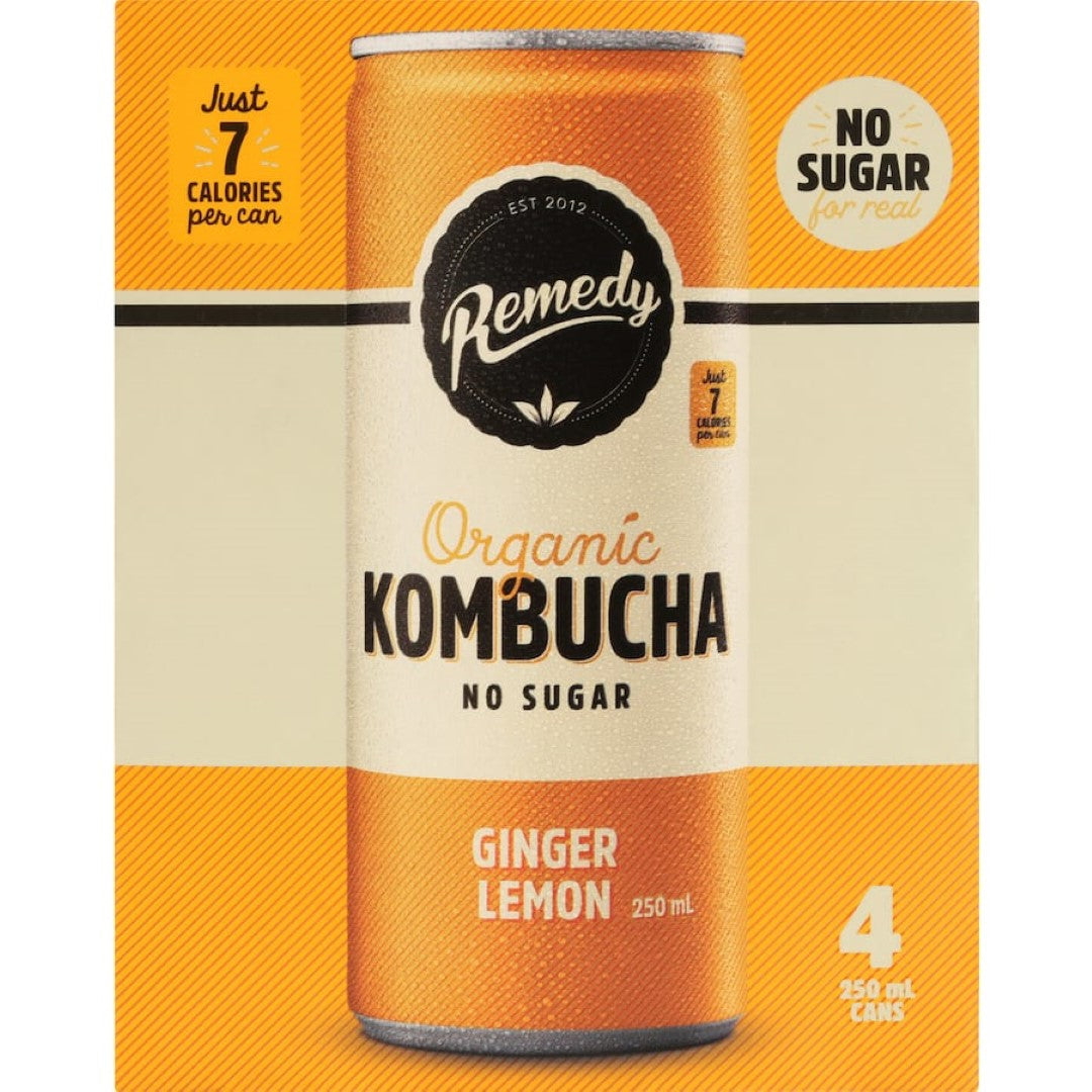Remedy Kombucha Ginger Lemon 4 x 250mL