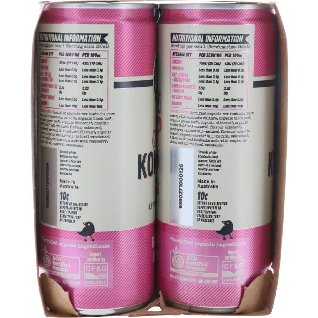 Remedy Organic Kombucha Raspberry Lemonade 250ml cans 4pack