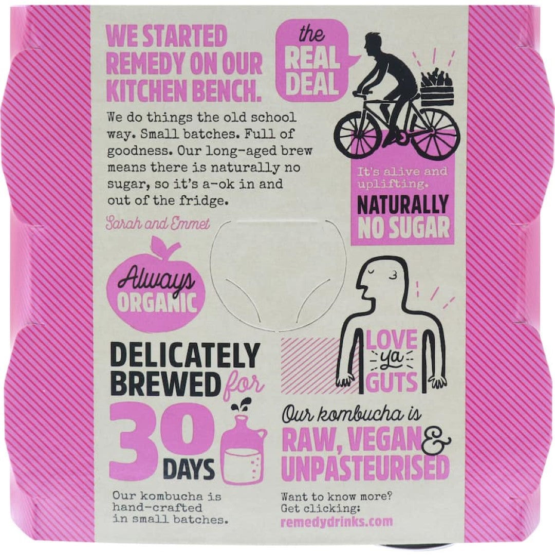 Remedy Organic Kombucha Raspberry Lemonade 250ml cans 4pack