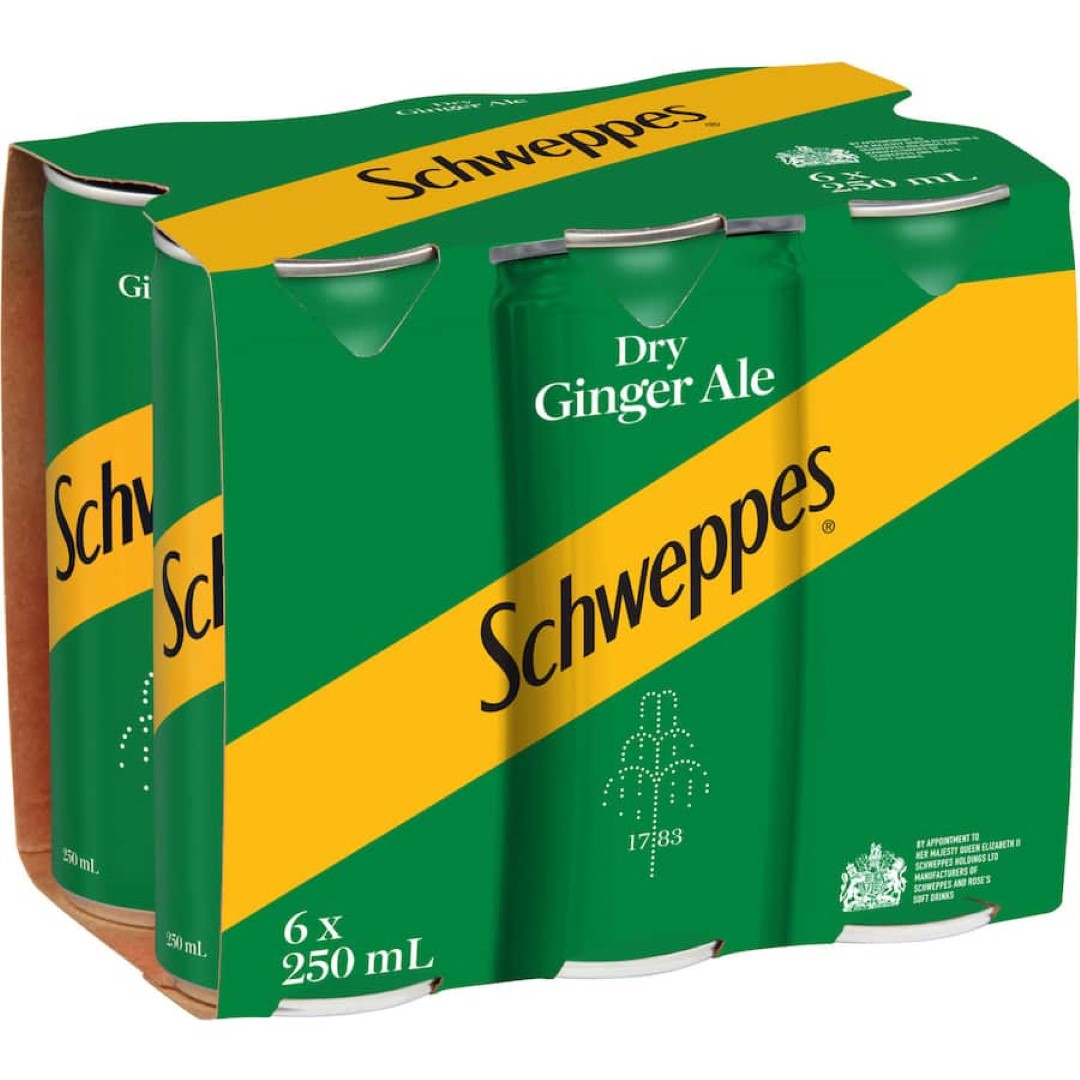 Schweppes Drink Mixers Dry Ginger Ale 250ml cans 6pack