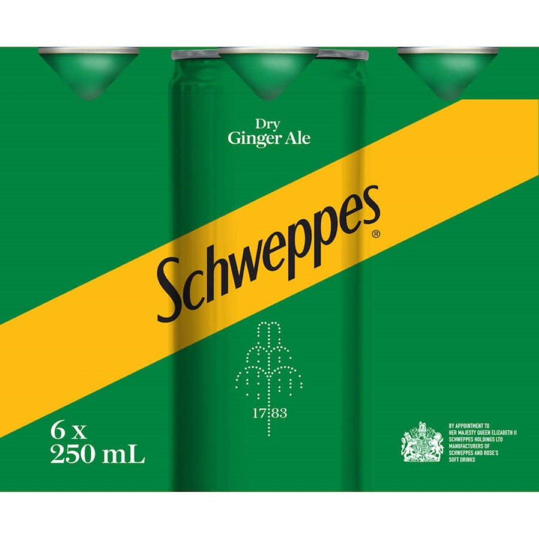 Schweppes Drink Mixers Dry Ginger Ale 250ml cans 6pack