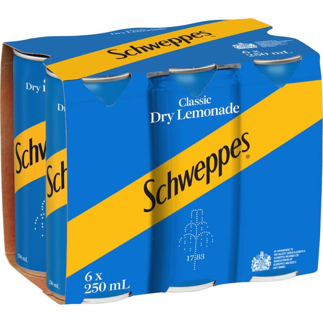 Schweppes Drink Mixers Dry Lemonade 250ml cans 6pack