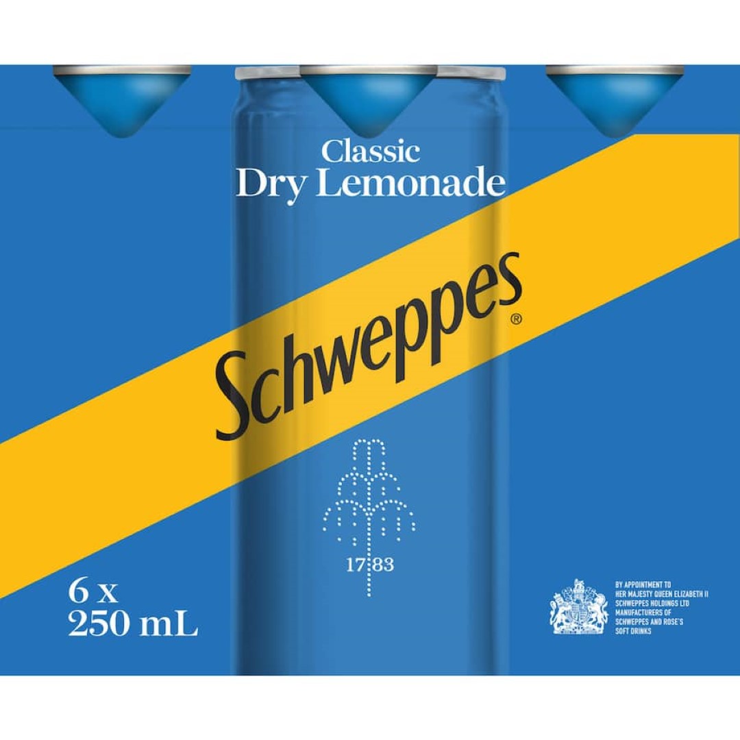 Schweppes Drink Mixers Dry Lemonade 250ml cans 6pack