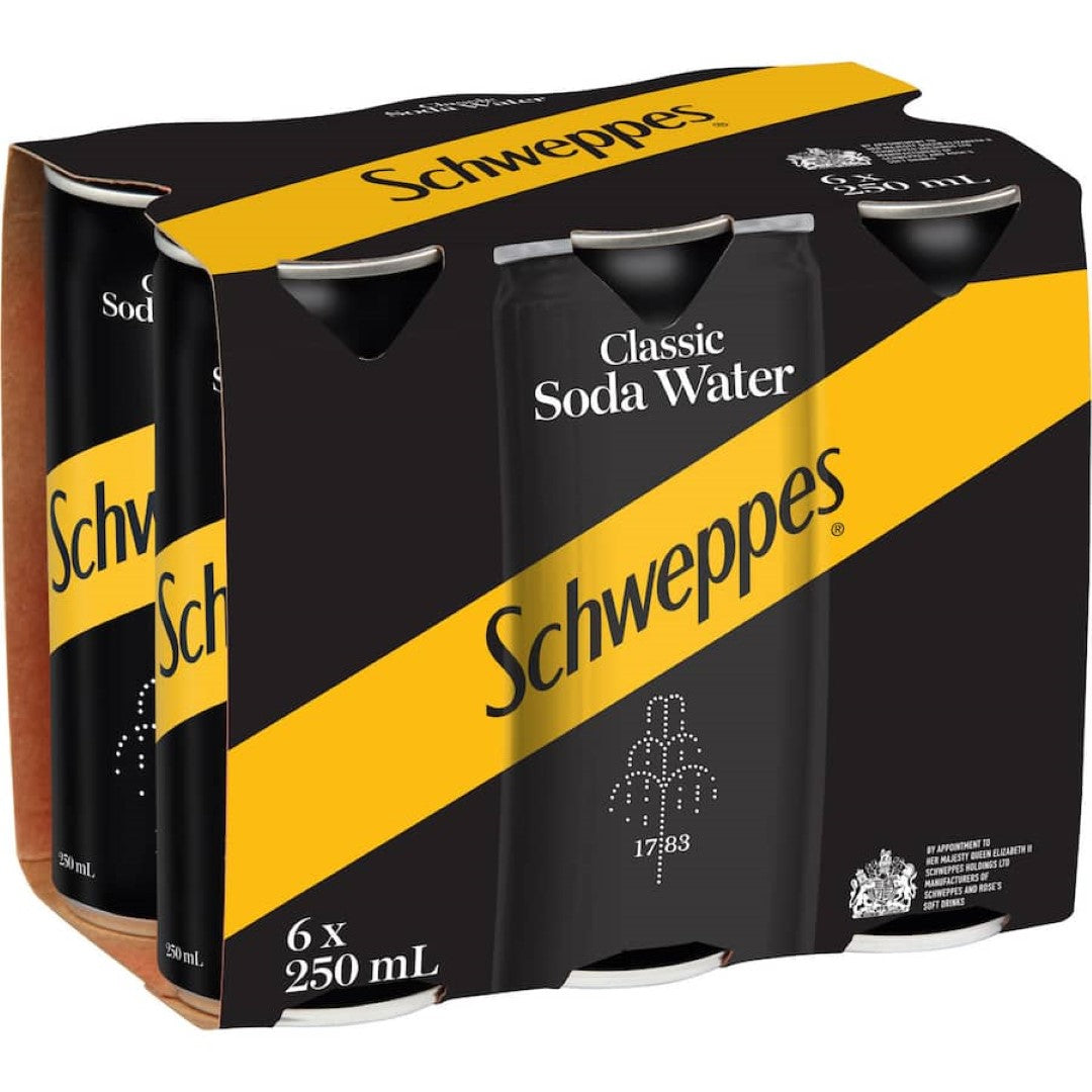 Schweppes Drink Mixers Soda Water 250ml cans 6pack
