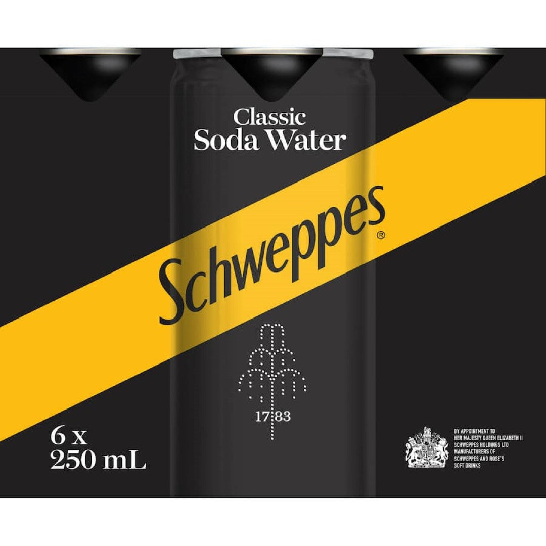 Schweppes Drink Mixers Soda Water 250ml cans 6pack