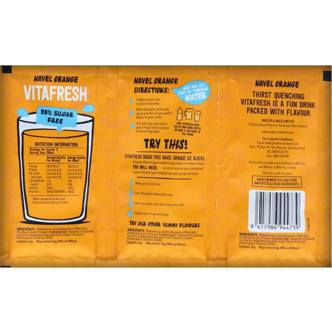 Vitafresh 99% Sugar Free Sachet Drink Mix Sweet Navel Orange 45g 3pack