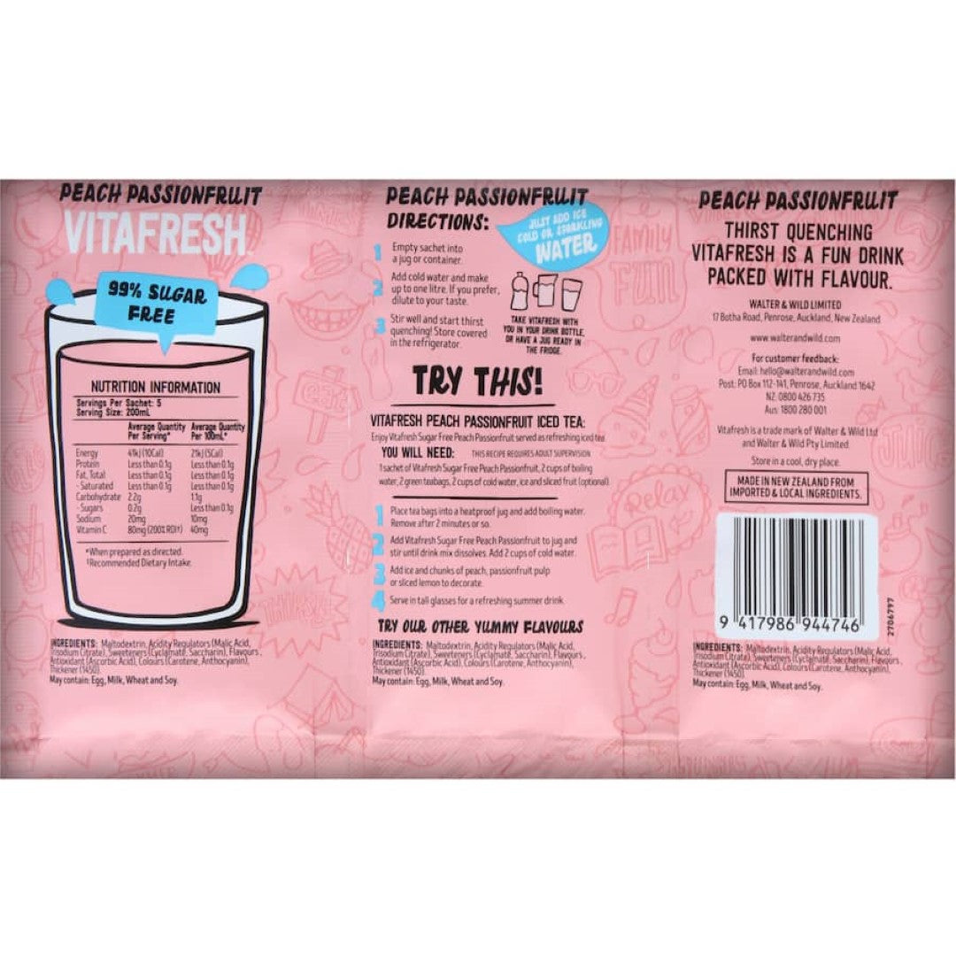 Vitafresh 99% Sugar Free Sachet Drink Mix Peach Passionfruit 150g 3pack