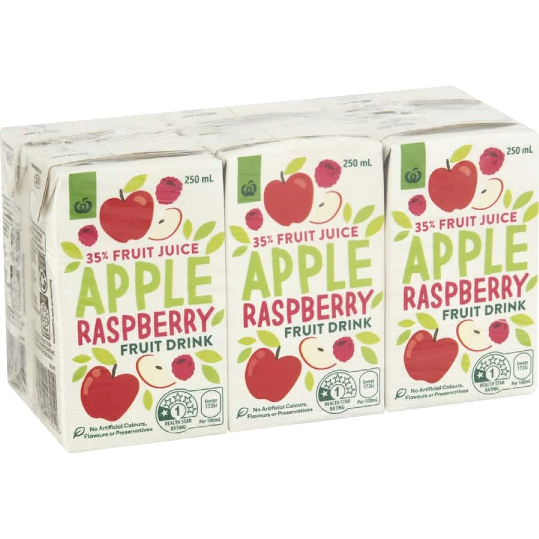Woolworths Fruit Drink Apple Raspberry 250ml tetra pks 6pack