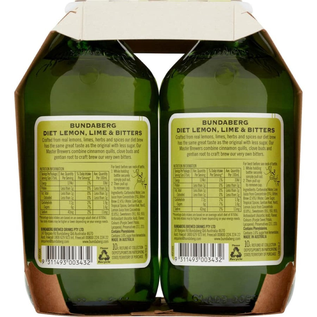 Bundaberg Lemon, Lime & Bitters Diet 375ml bottles 4pack