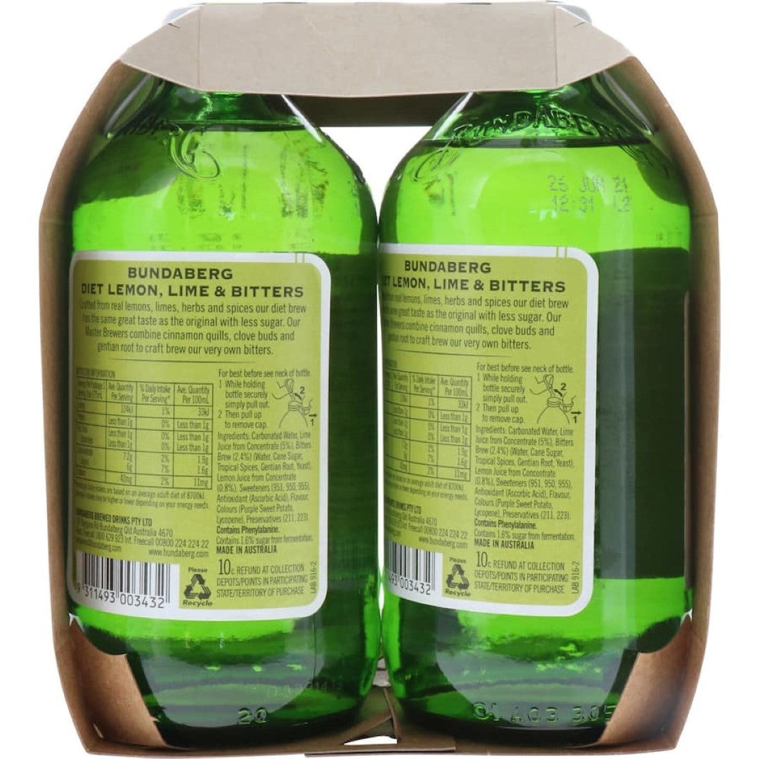 Bundaberg Lemon, Lime & Bitters Diet 375ml bottles 4pack