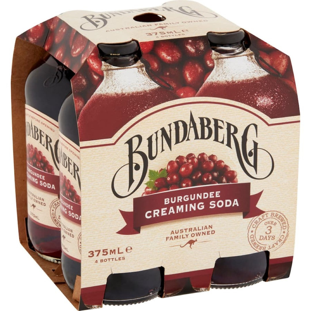 Bundaberg Soft Drink Burgundee Creaming Soda 375ml bottles 4pack