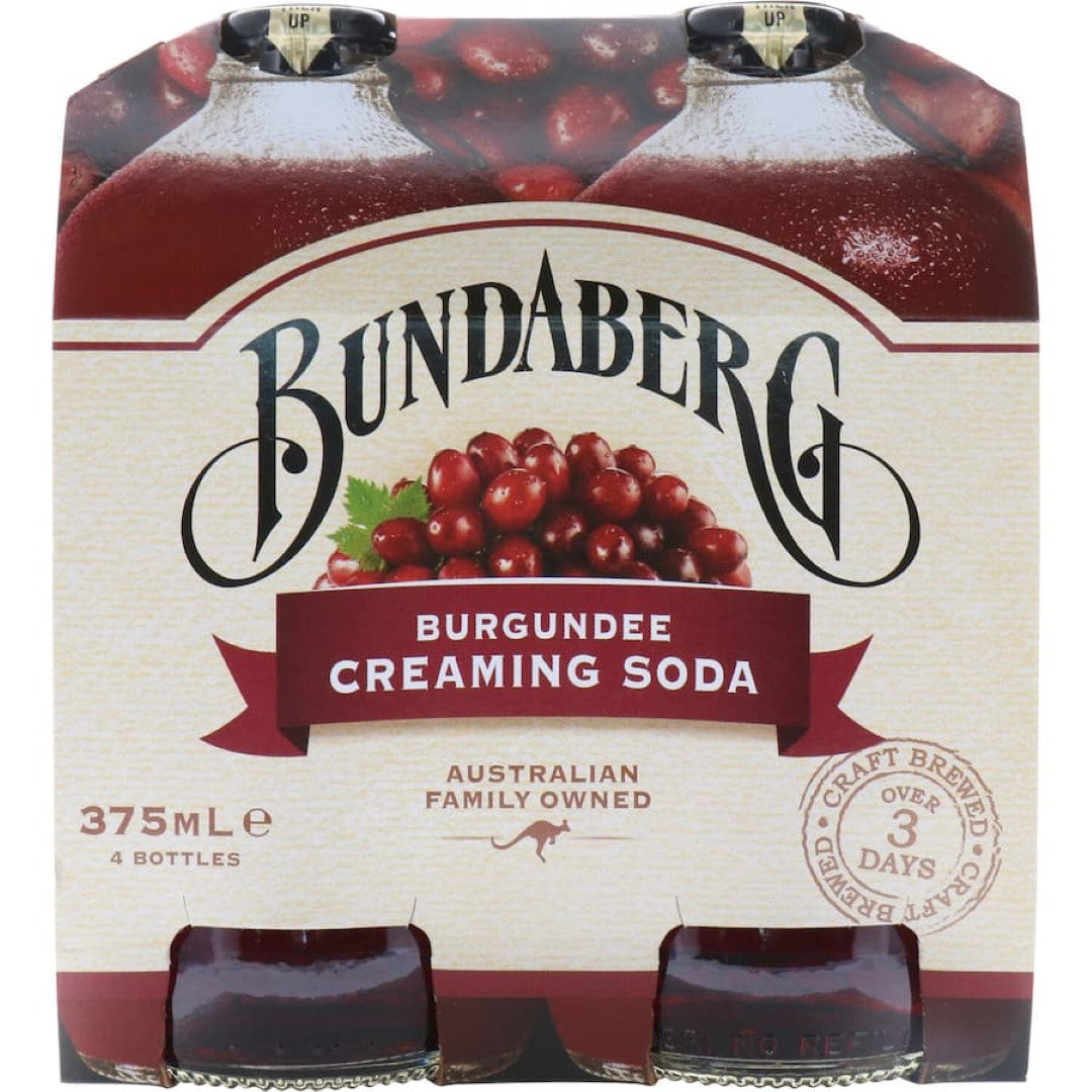 Bundaberg Soft Drink Burgundee Creaming Soda 375ml bottles 4pack