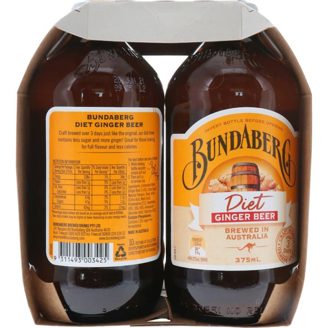 Bundaberg Ginger Beer Diet Bottle 4x375mL