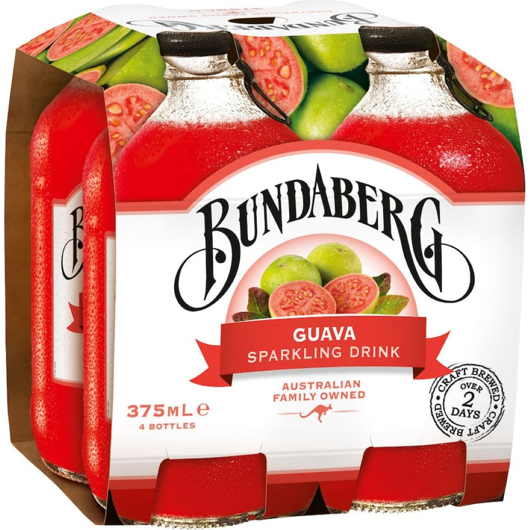 Bundaberg Soft Drink Sparkling Guava 375ml bottles 4pack