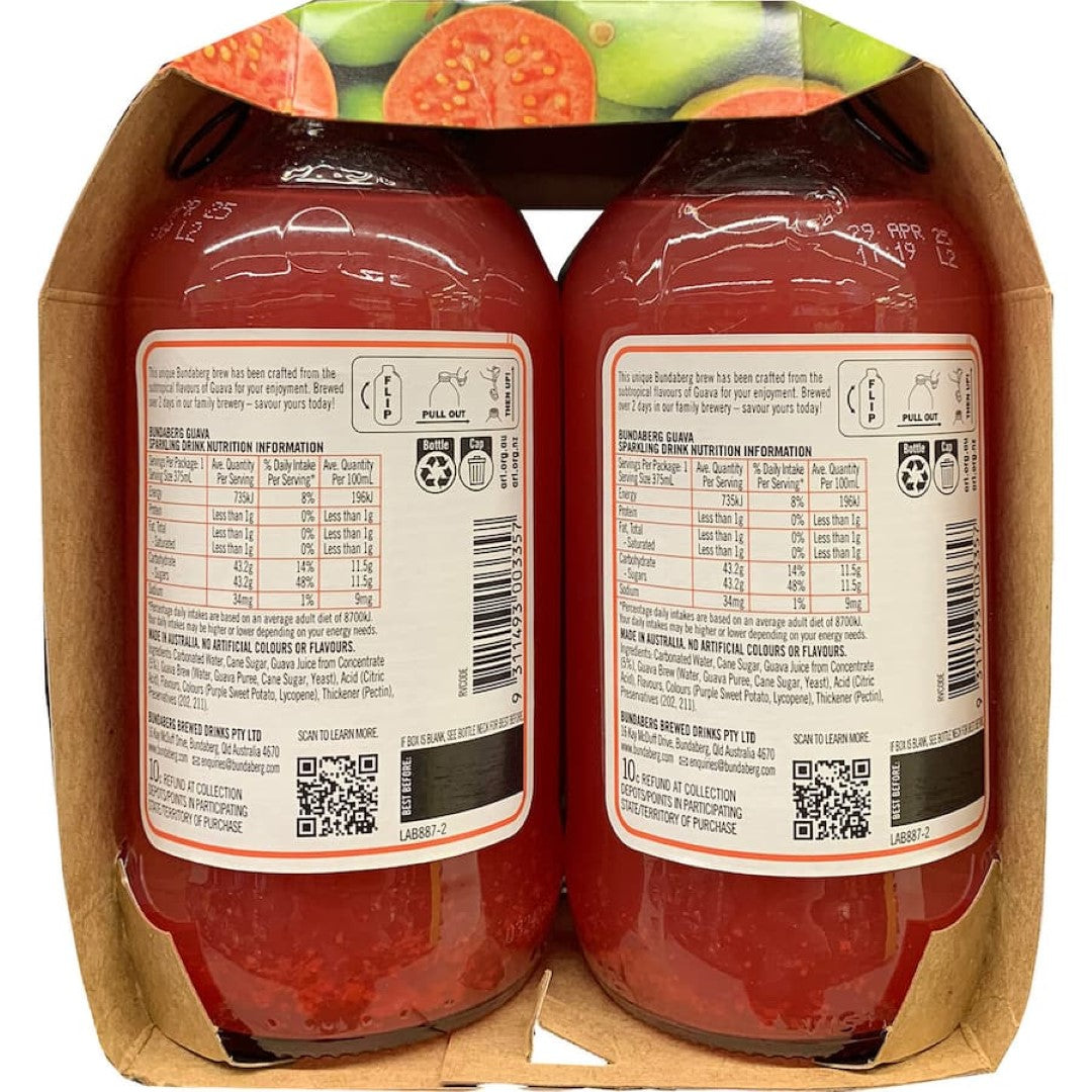 Bundaberg Soft Drink Sparkling Guava 375ml bottles 4pack