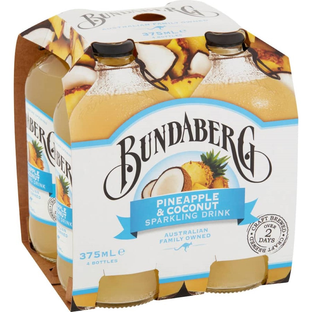 Bundaberg Soft Drink Sparkling Pineapple & Coconut 375ml bottles 4pack