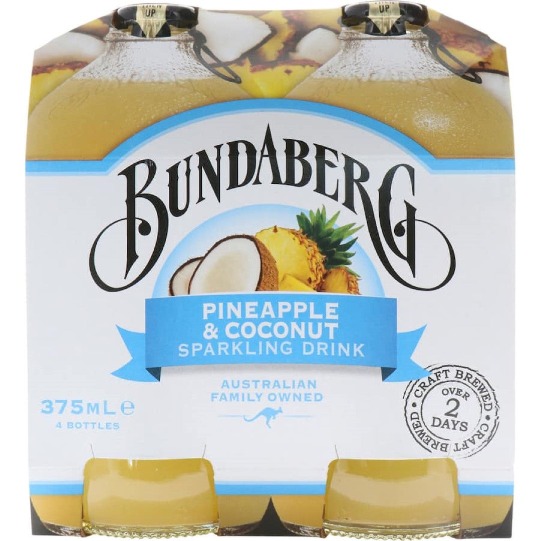 Bundaberg Soft Drink Sparkling Pineapple & Coconut 375ml bottles 4pack