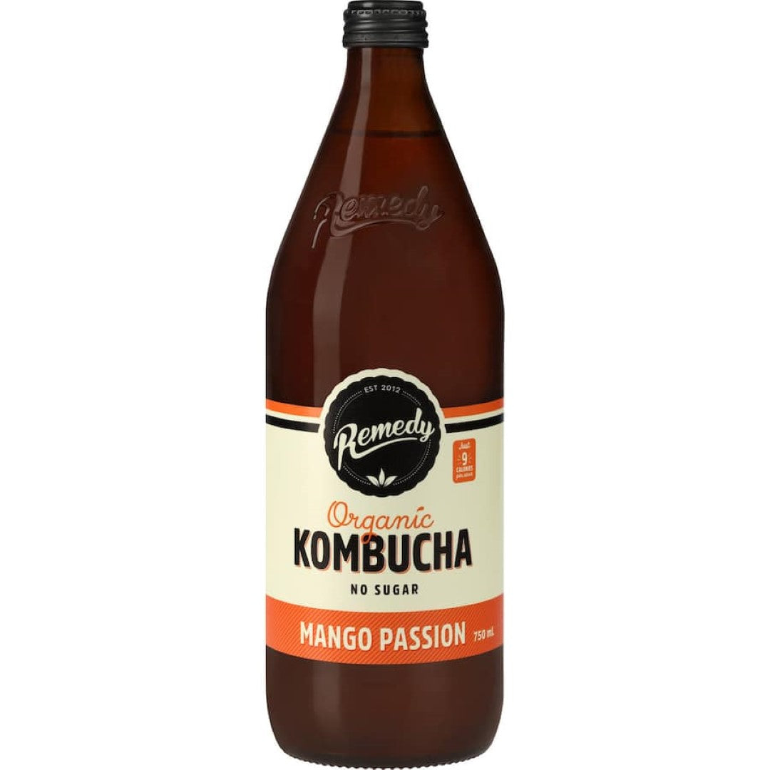 Remedy Kombucha Mango Passionfruit No Sugar Bottle 750mL