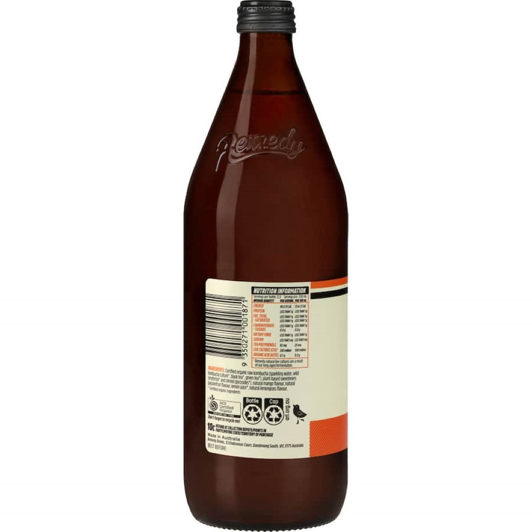 Remedy Kombucha Mango Passionfruit No Sugar Bottle 750mL