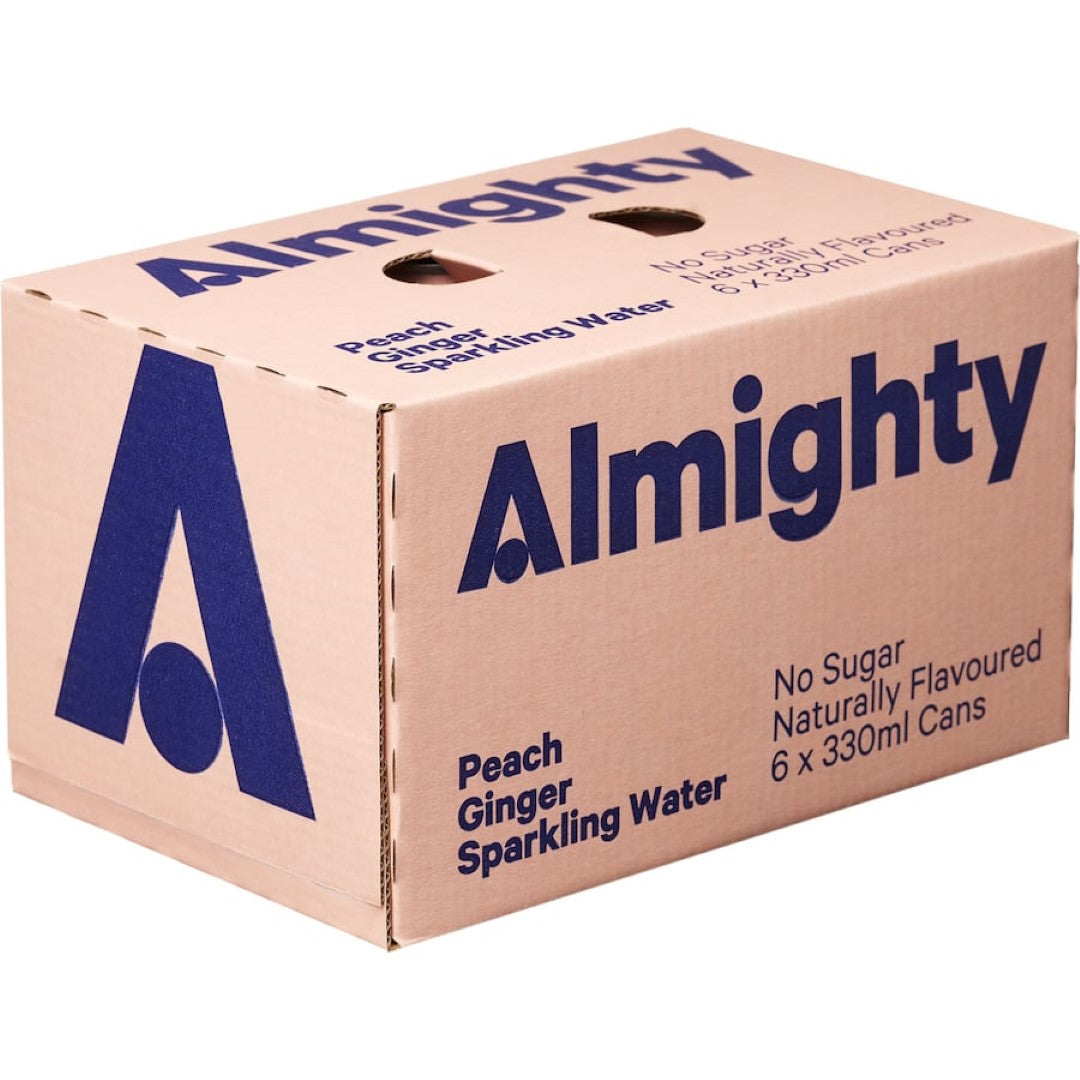 Almighty Sparkling Water Peach Ginger 330ml cans 6pack