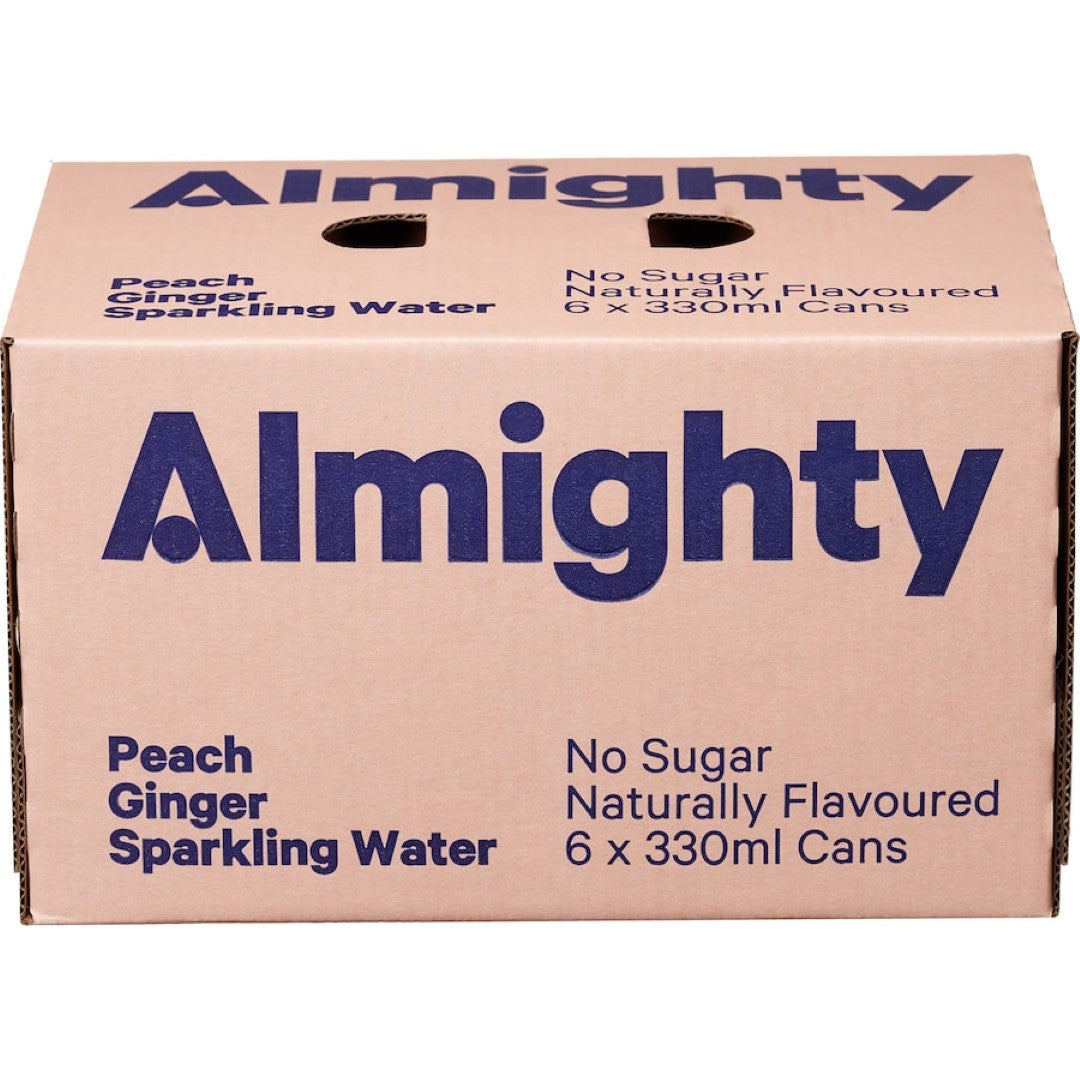 Almighty Sparkling Water Peach Ginger 330ml cans 6pack