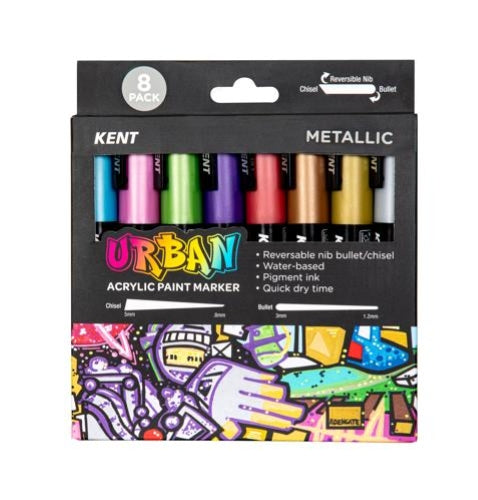 Kent Urban Acrylic Paint Marker Sets Medium - Metallic Pack 8