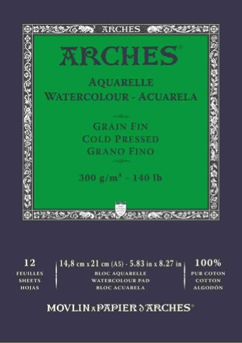 Arches Watercolour Pads - 300gsm A5 12sht Natural White Cold Pressed