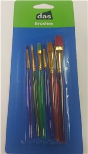 Vibrant Coloured Brush Set of 6 with ergonomic handles, ideal for acrylic, watercolor, and oil painting.