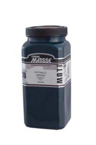 Matisse Flow 500ml Phthalo Green S2 acrylic paint, vibrant color, low-viscosity for smooth brushwork and airbrush use.