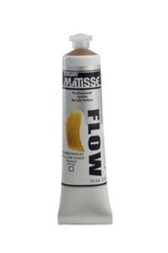 Matisse Flow 75ml Yellow Oxide S1 acrylic paint in vibrant yellow for smooth brushstrokes and versatile artistic expression.