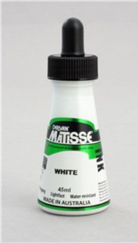 Matisse Ink 50ml White, premium acrylic ink for calligraphy, drawing, and mixed media, offers brilliant pigmentation and intermixability.