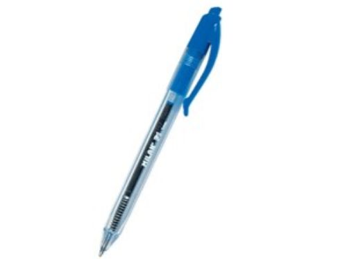 Milan P1 Blue Ballpen 1mm featuring ergonomic grip and smooth ink flow for comfortable writing.