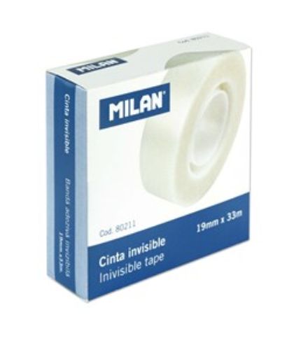 Milan Invisible Tape 19mm x 33m, ideal for crafting, office use, and projects with strong adhesion and undetectable finish.