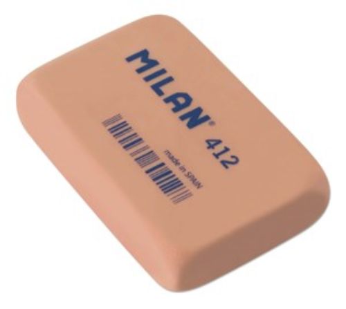 Pack of 12 Milan Eraser 412 Synthetic, perfect for cleanly erasing graphite and colored pencil without damage or smudges.