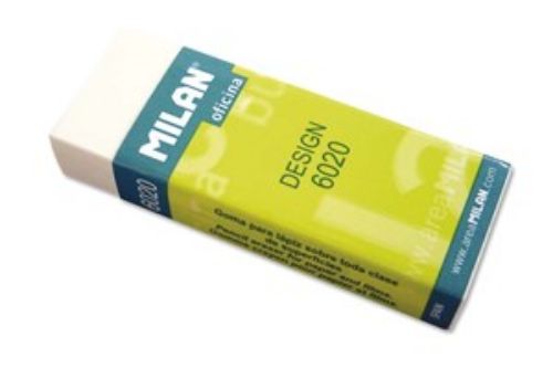 Pack of 20 Milan Eraser 6020 - white plastic, ergonomic design for easy grip, ideal for clean pencil mark removal.