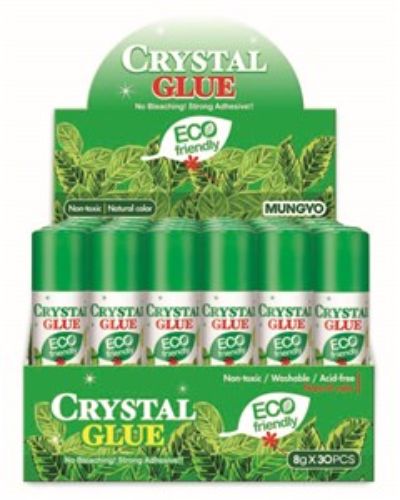Crystal Glue Stick 8gr for crafting, safe for kids, acid-free, washable bond, ideal for paper and fabric projects.