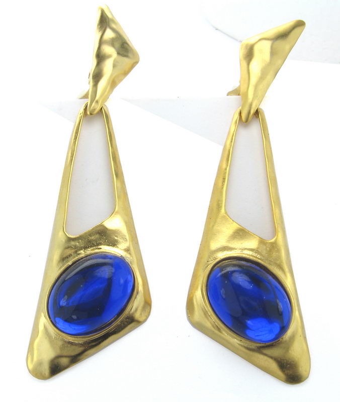 Earrings Matt Gold Blue Stone