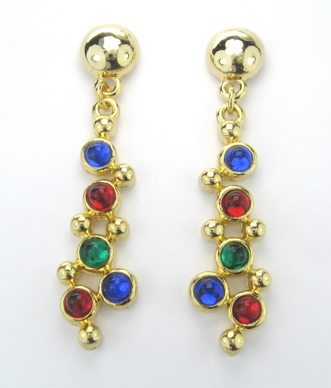 Earrings Ac. Gold Blue. Red. Green