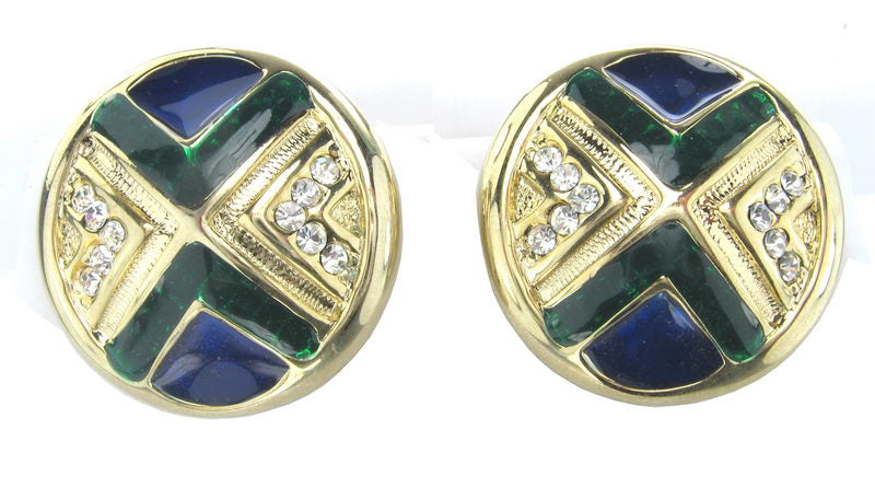 Earrings En. Gold. Rhodium/C Blue & Green Enamel
