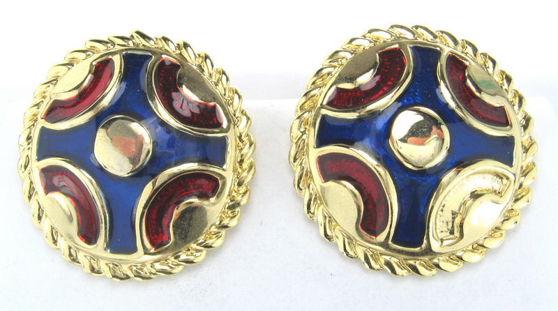 Earrings En. Gold/C Red & Blue Inner